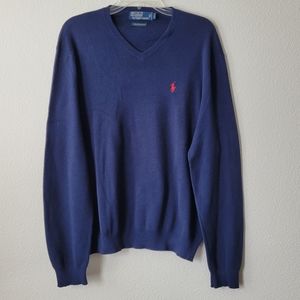 Polo Ralph Lauren Navy V Neck Sweater 100% Pima Cotton Long Sleeve